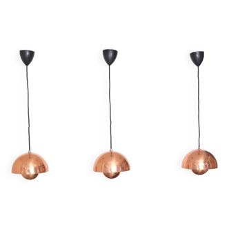 Verner Panton polished Copper Flower pot pendant lamps 1980s