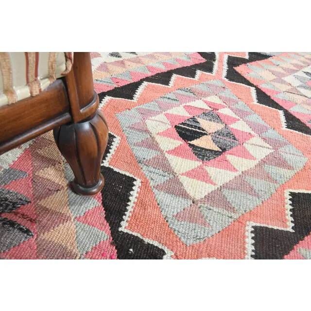 1970s Turkish Oushak Handmade Wool Cotton Pink Runner Rug 93x358