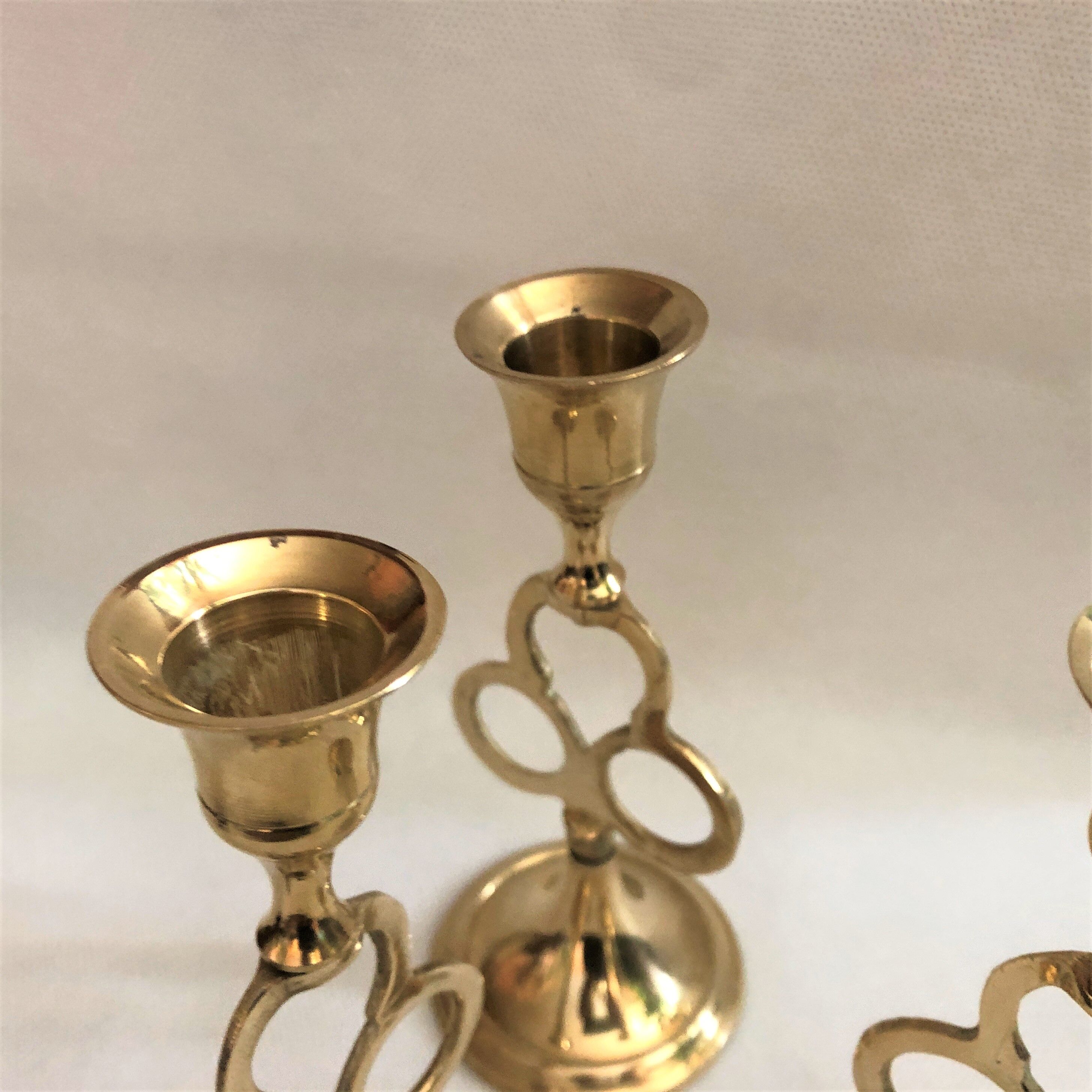 Trio of golden brass candle holder INDIA vintage