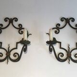 Pair of large decorative wrought iron wall sconces