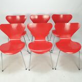 Set of 6 chairs "model 7" Arne Jacobsen for Fritz Hansen, Denmark, 1991