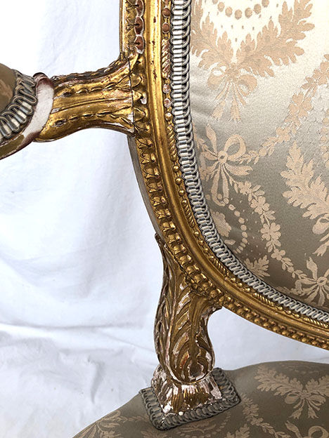 Carved and gilded wooden armchair in Louis XVI style, circa 1900