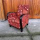 Fauteuil Art Déco rouge en tissu à motif « nouveau », cadre bois massif, 1930s