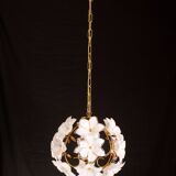 Set of 2 Murano Spherical Chandelier Full of White Flowers, 1980s