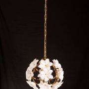 Set of 2 Murano Spherical Chandelier Full of White Flowers, 1980s