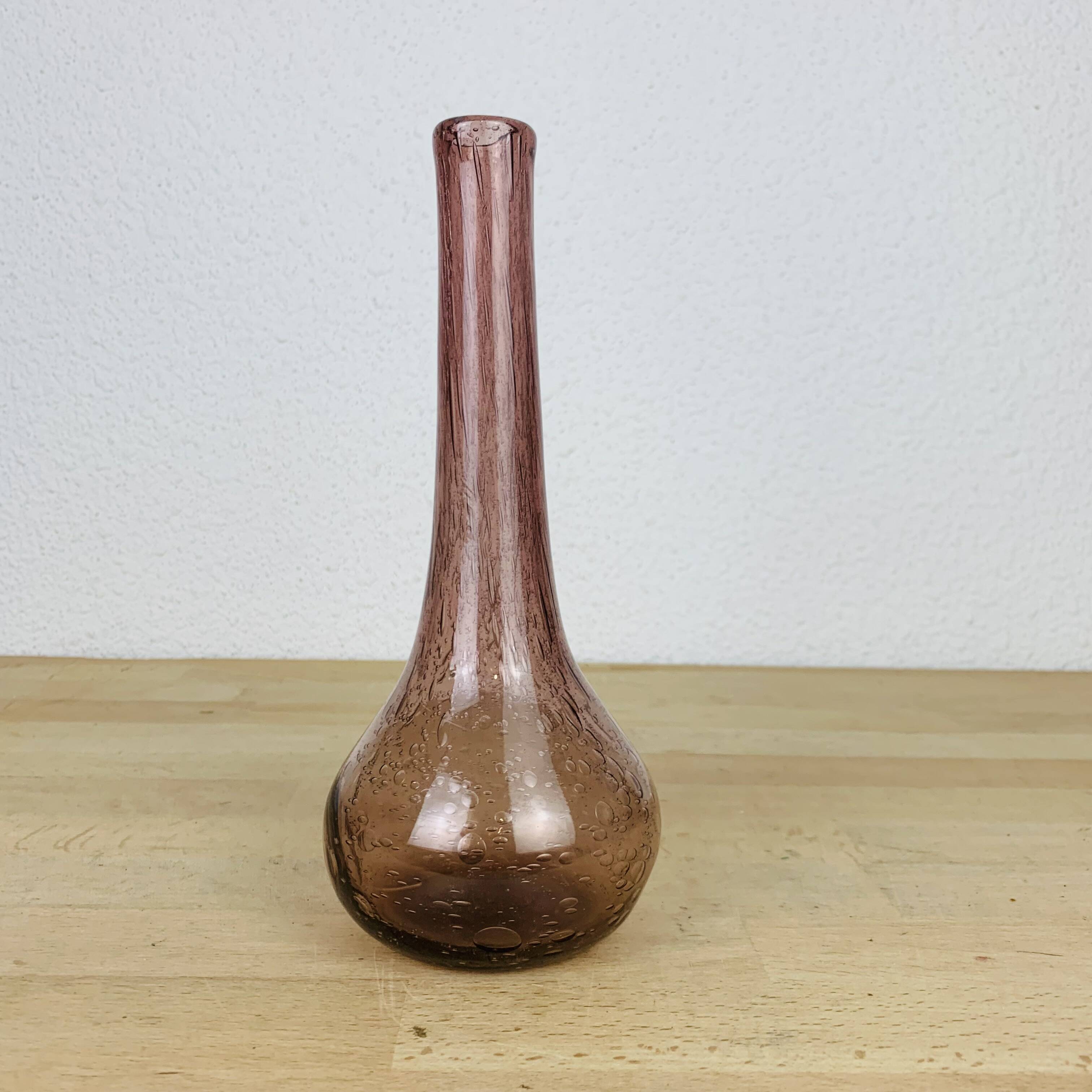 Biot purple bubbled glass soliflore vase