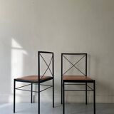 Set of 2 designer chairs in metal and cognac leather, Arrben Italy