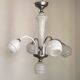 French Art Deco chandelier in silver-finished brass with 5 lights, Clichy white glass 4456.