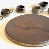 Enamelled stoneware tray and its 7 cups