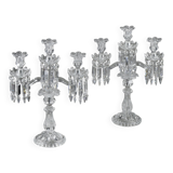 Pair of Baccarat three-light crystal chandeliers