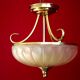 French mid century 3 bulb brass semi flush ceiling light opaque glass shade
