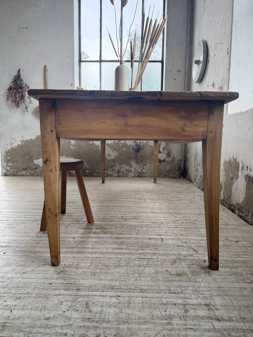 Pine and oak farmhouse table with multiple drawers, communal type, 240cm.