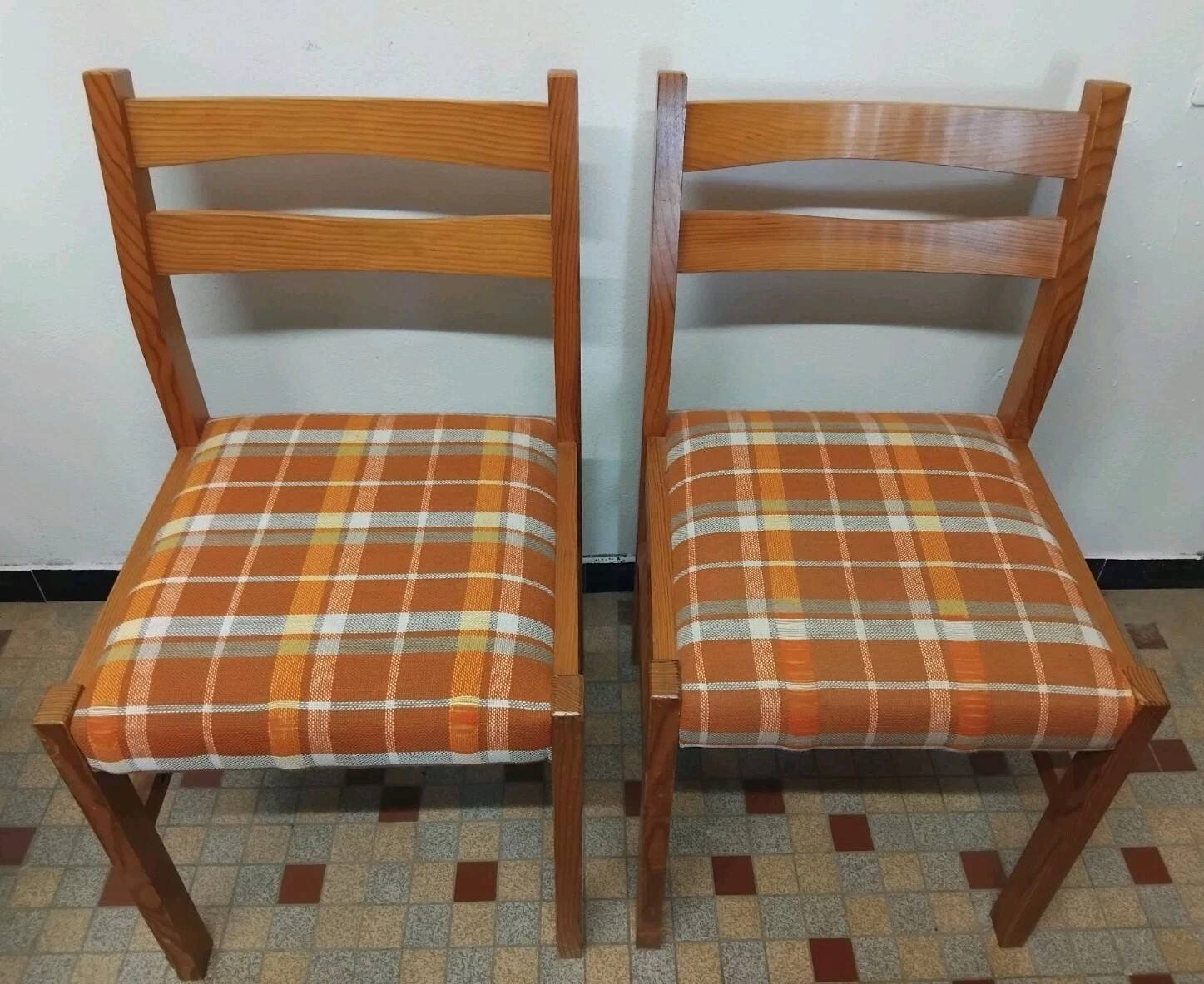 Pair of Vintage Wooden / Orange Fabric Chairs