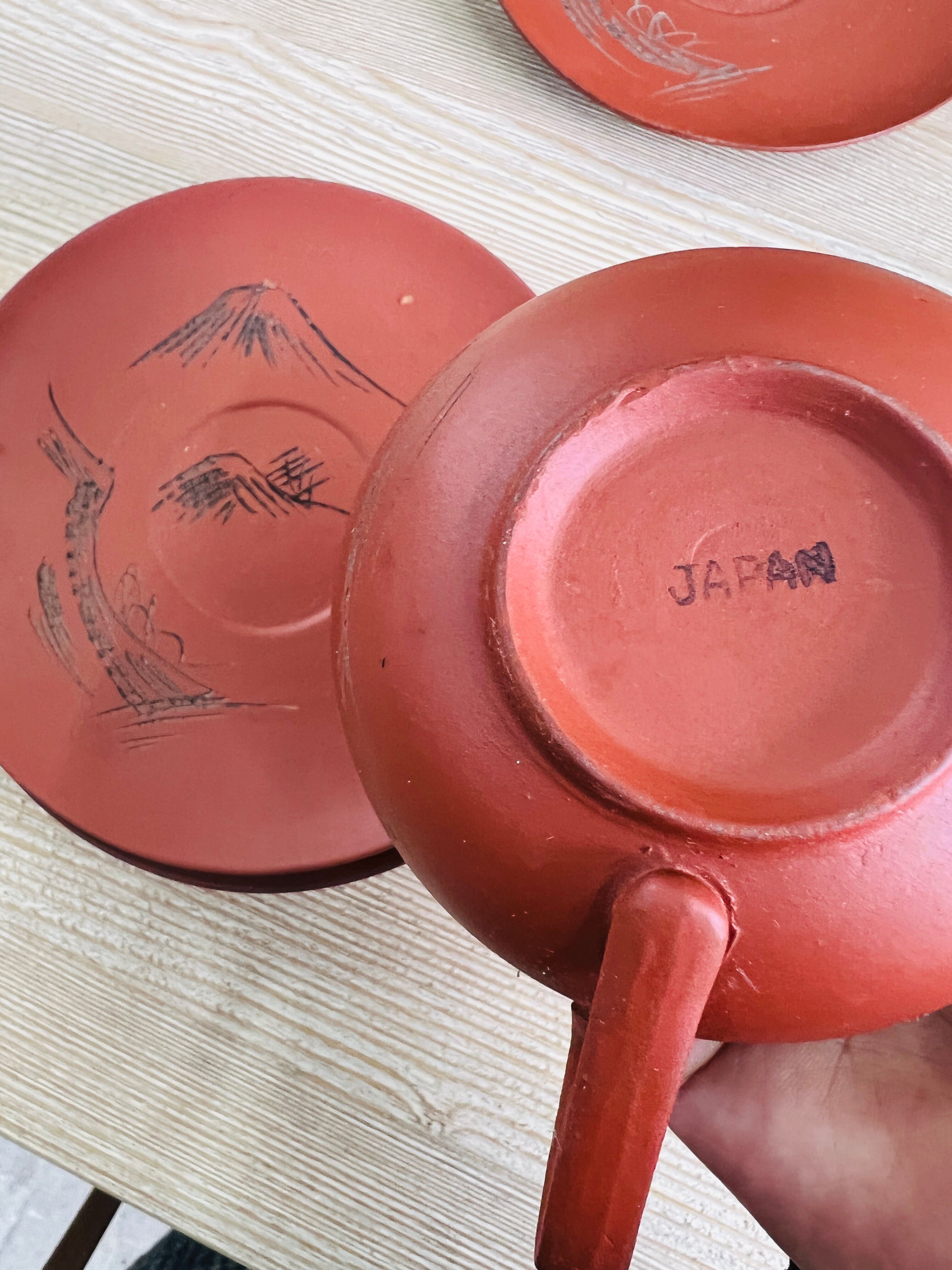 Set of 6 Cups and Japanese Terracotta Saucers