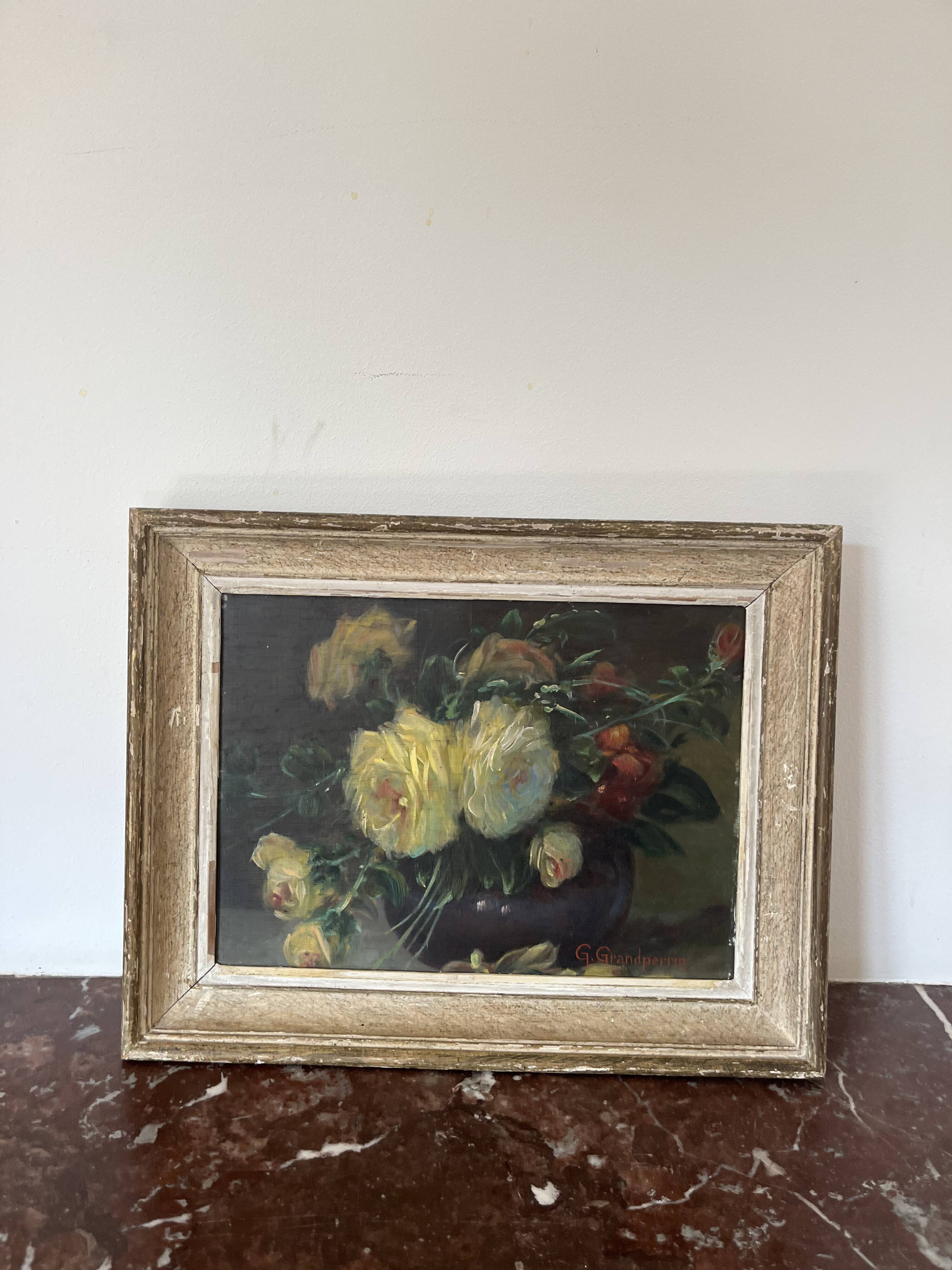 Oil on canvas painting Still Life G. Grandperrin 19th century