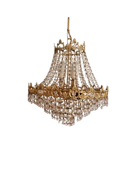 Antique Balloon Chandelier in Gilded Brass, Empire Style, 4 Lights