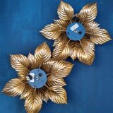 Pair of Masca flower wall lights in gold metal