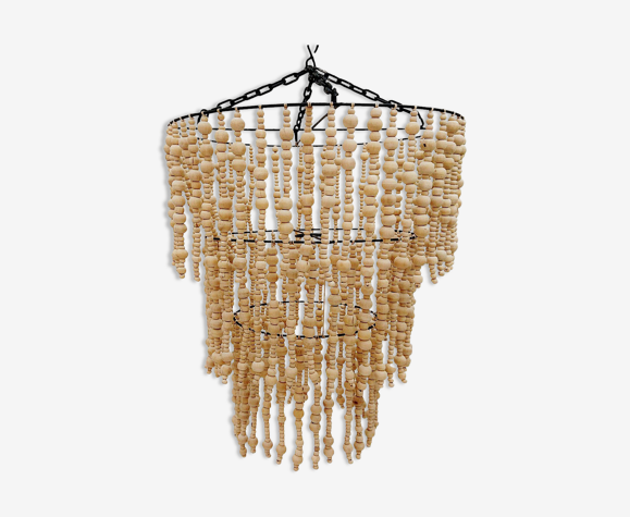 Lustre suspension en perles de bois