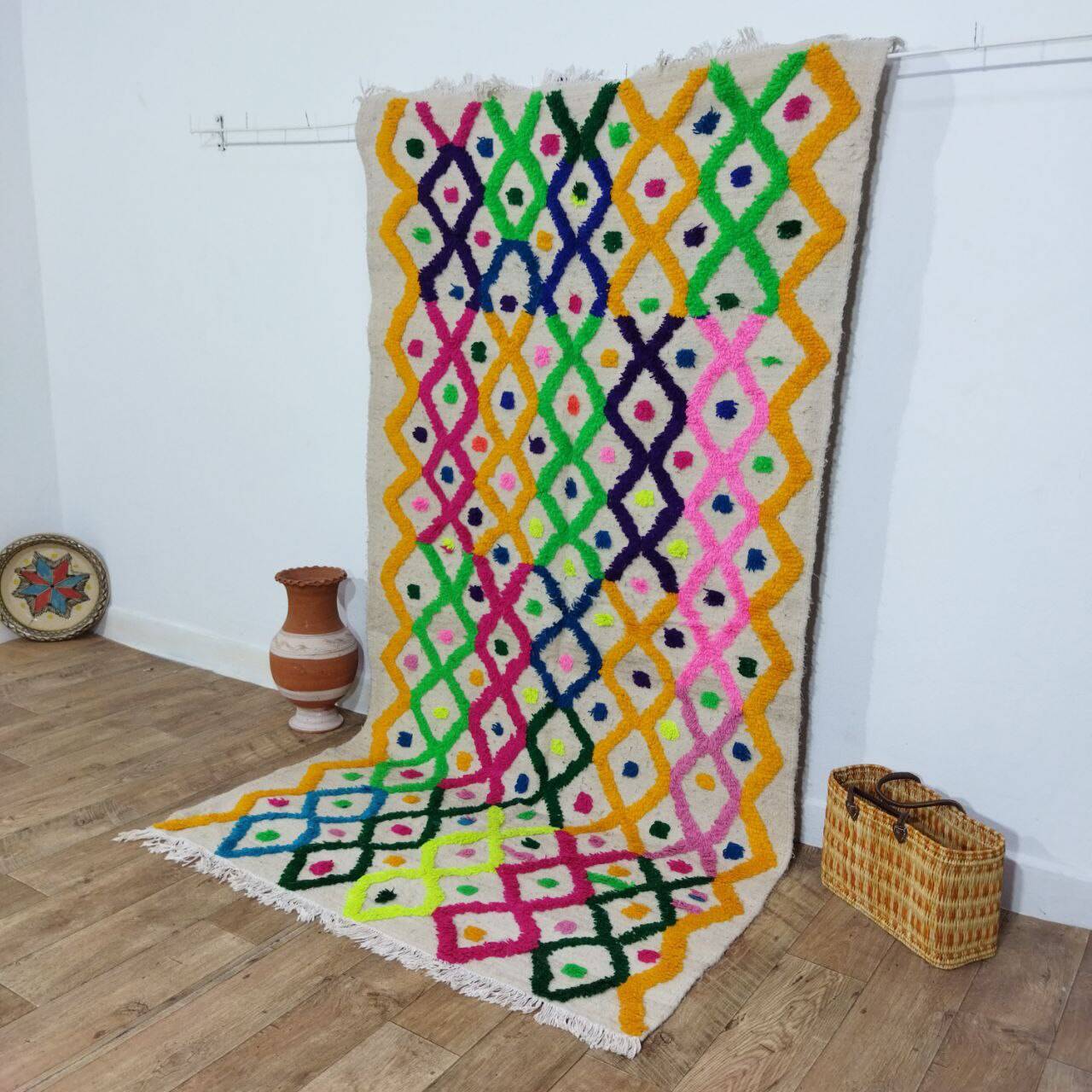 Handmade moroccan berber rug 245 x 133 cm