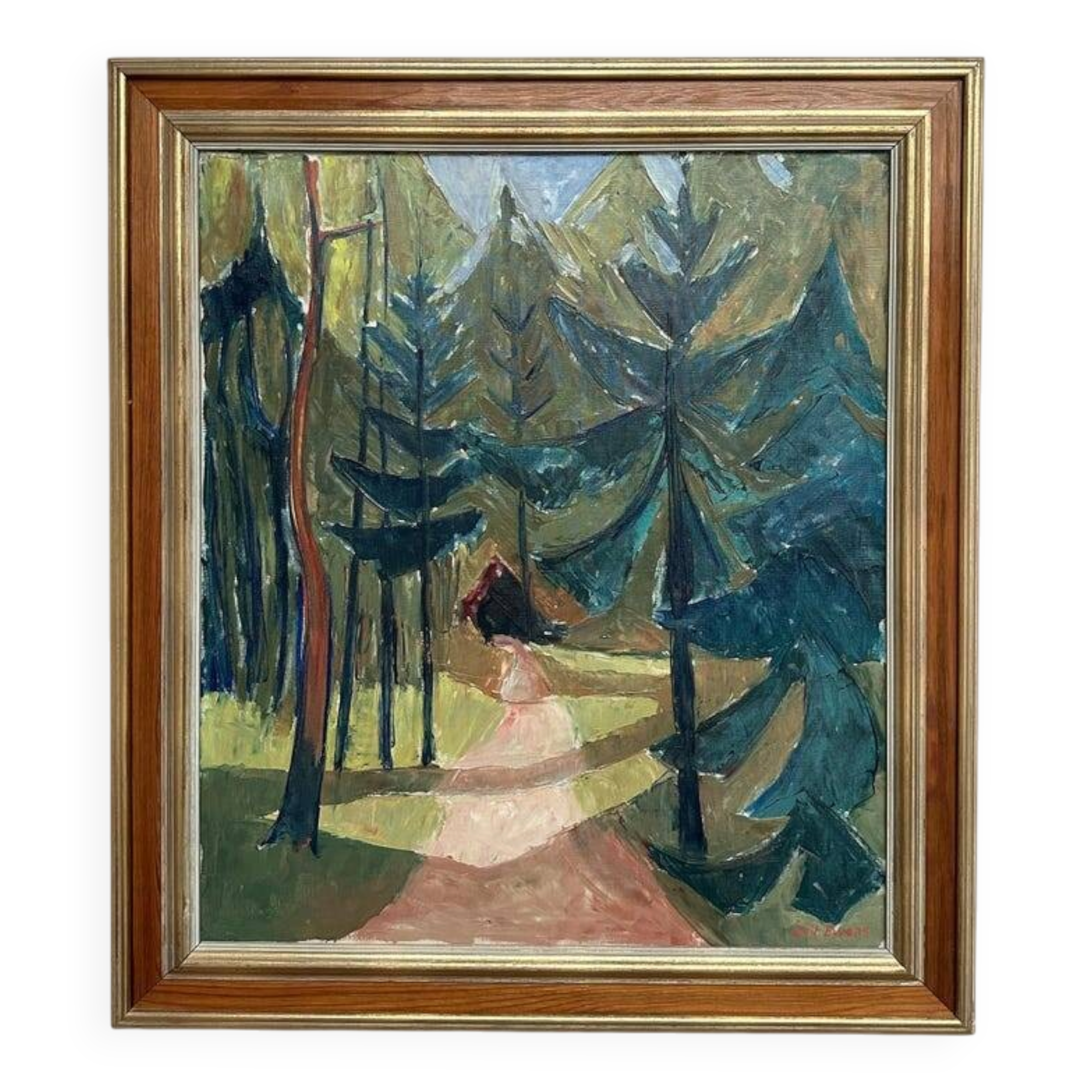 Large Original Swedish Oil on Canvas – 'Forest Road' by Leif Ewens – Signed – Vintage & Framed