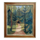 Large Original Swedish Oil on Canvas – 'Forest Road' by Leif Ewens – Signed – Vintage & Framed