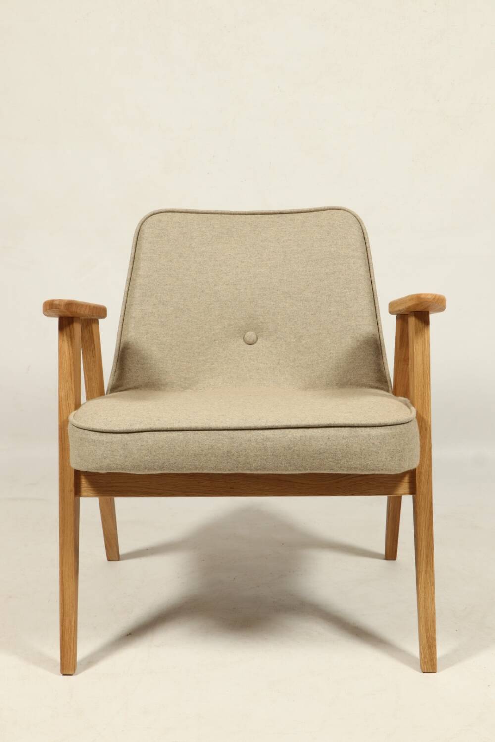 Scandinavian armchair beige wool natural oak wood chair design by Chierovski