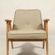 Scandinavian armchair beige wool natural oak wood chair design by Chierovski
