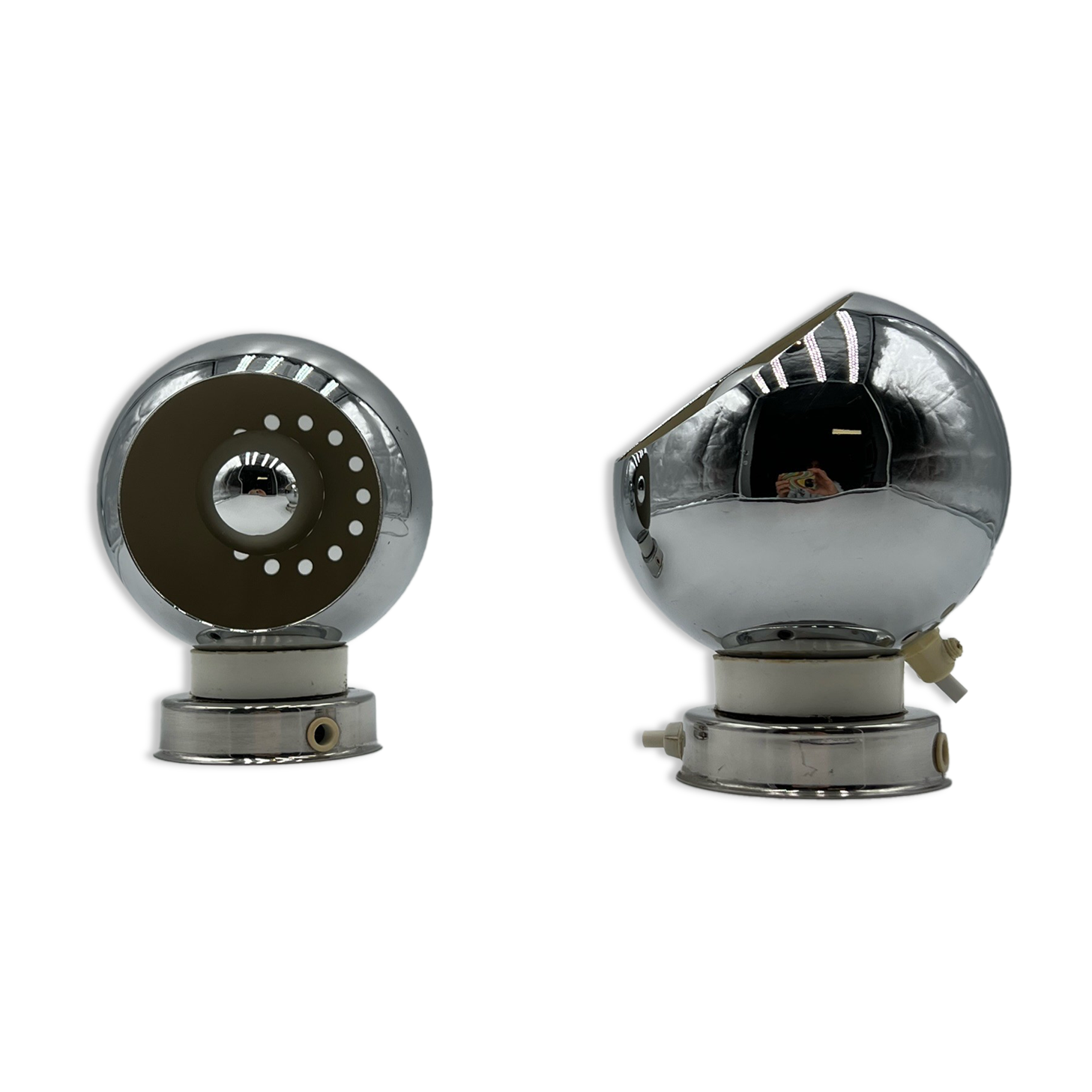 Reggiani Eyeball 60s Lamp Set - chromed globe wall lamps - space age desk lamps
