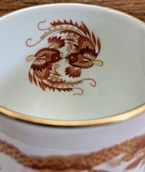 Service 6 tasses à café porcelaine Raynaud Limoges vert céladon dragon