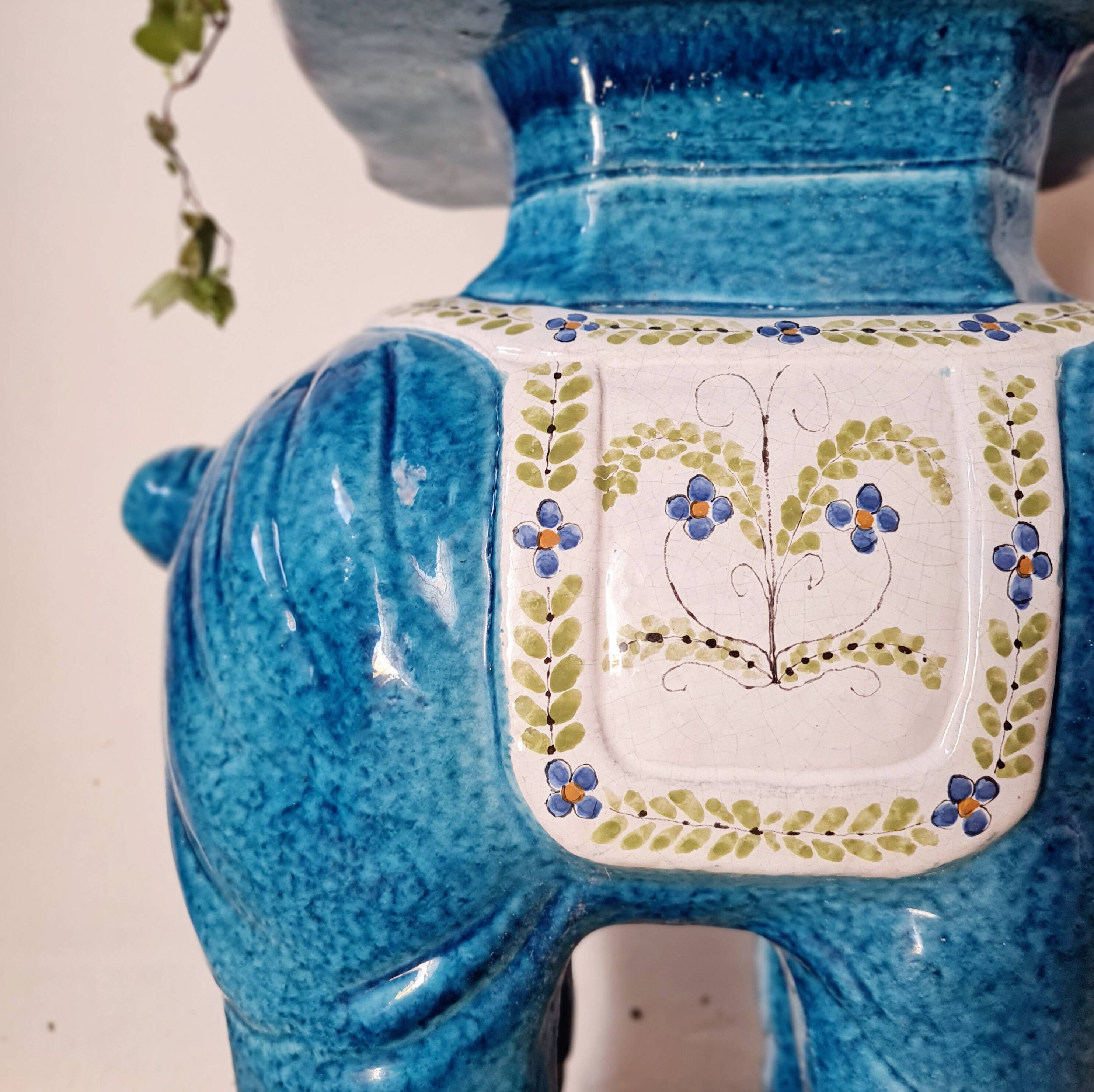 Vintage 1970s ceramic elephant plant stand side table