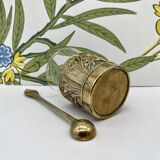 Solid brass teacup and spoon with Art Nouveau flower decor
