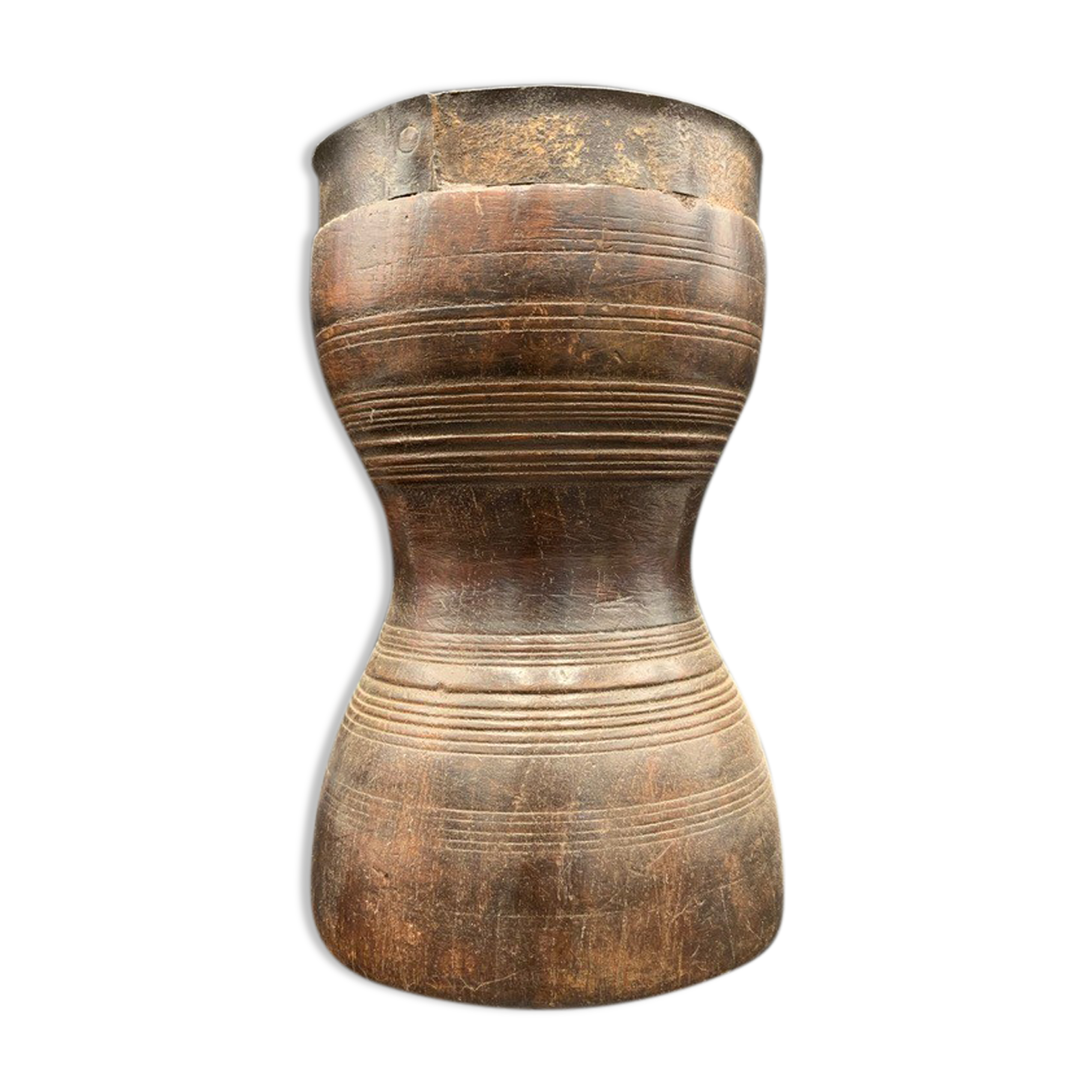 Ancient turned wood grain measurement and wrought iron hooping, India
