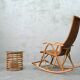 Mid-century bamboo and brass rocking chair and side table from fm, 1950s, set of 2.