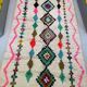 Moroccan Berber rug in ecru with multicoloured diamonds and bright pink – 240 × 139