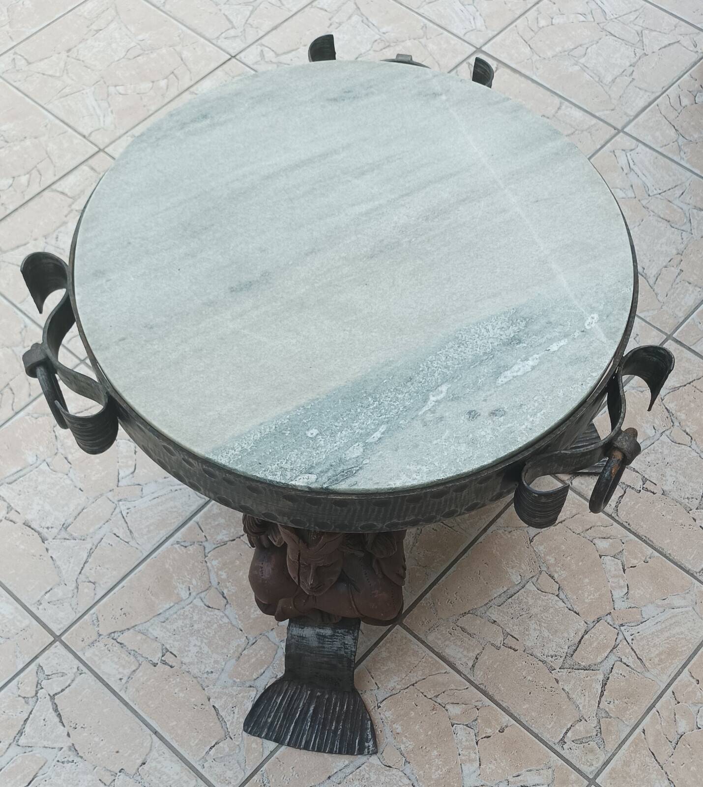 Jean-maurice rothschild (1902-1999) coffee table in wrought iron and marble