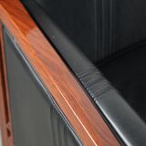 Black leather and wooden Art Deco design armchair