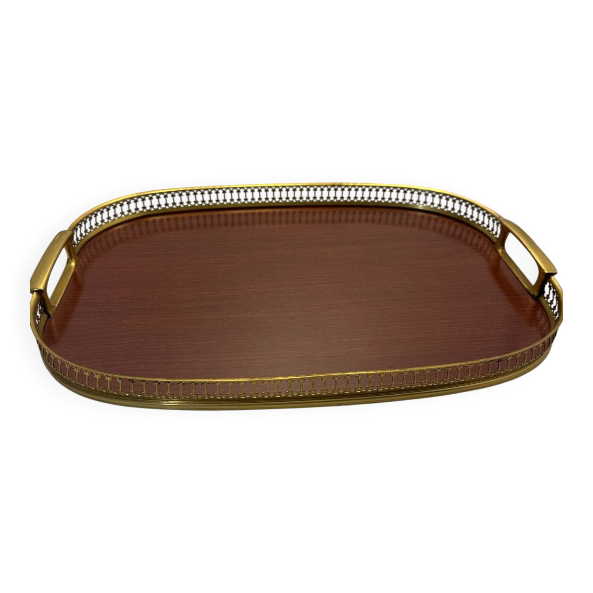 Vintage brass grand plateau – openwork gallery – 1970s