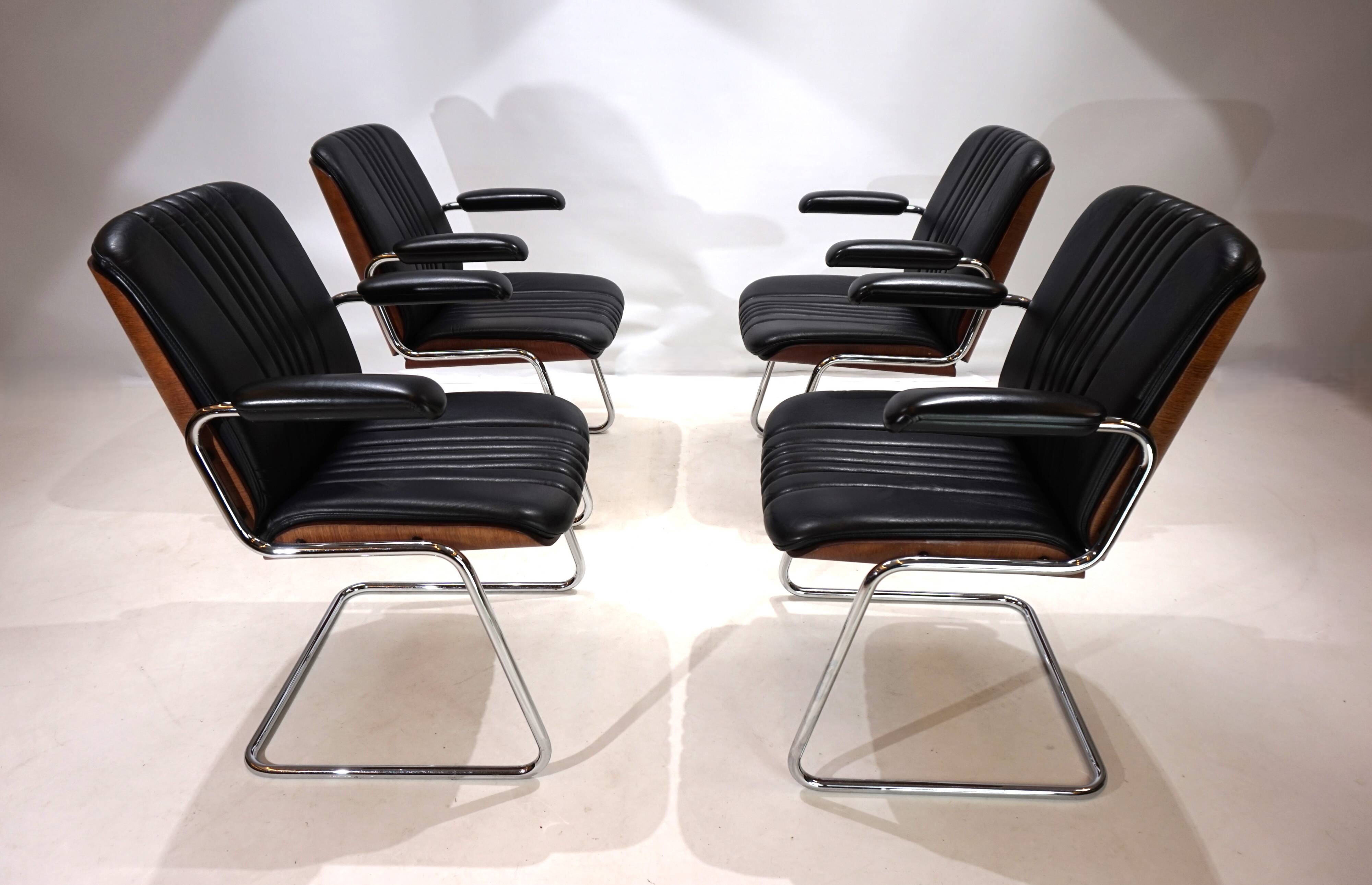 Set of 4 Martin Stoll Leather Dining/Conference Chairs by Professor Karl Dittert