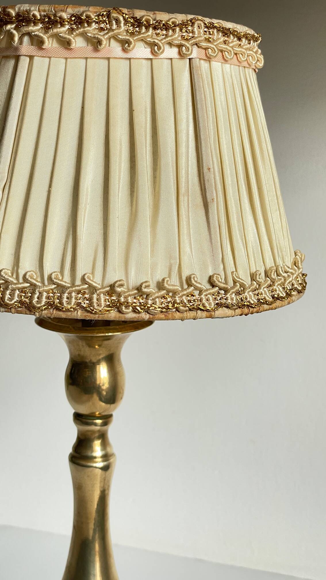 Solid brass lamp and antique lampshade
