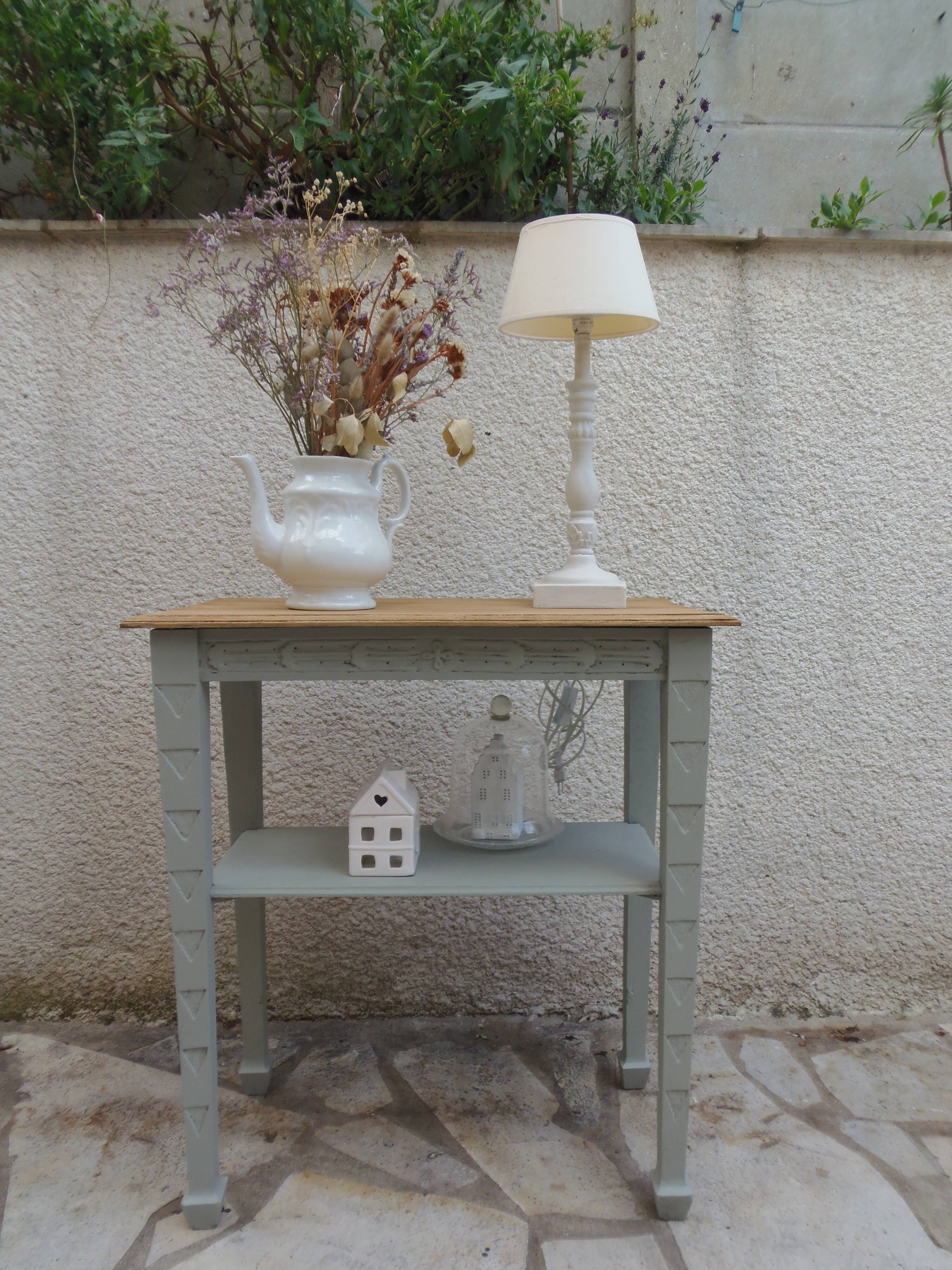 Vintage side table reimagined in grey-green.