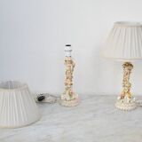 Set of 2 midcentury Italian ceramic floral table lamps