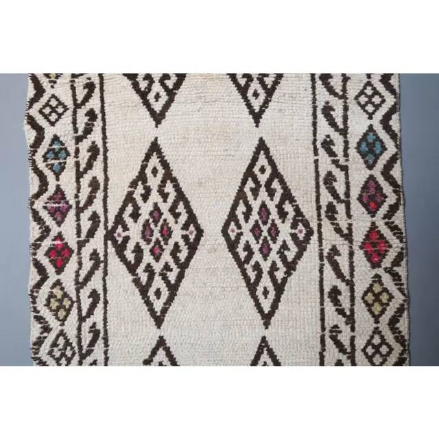 Vintage Turkish Hand-Knotted Wool Cotton White Runner 80x401