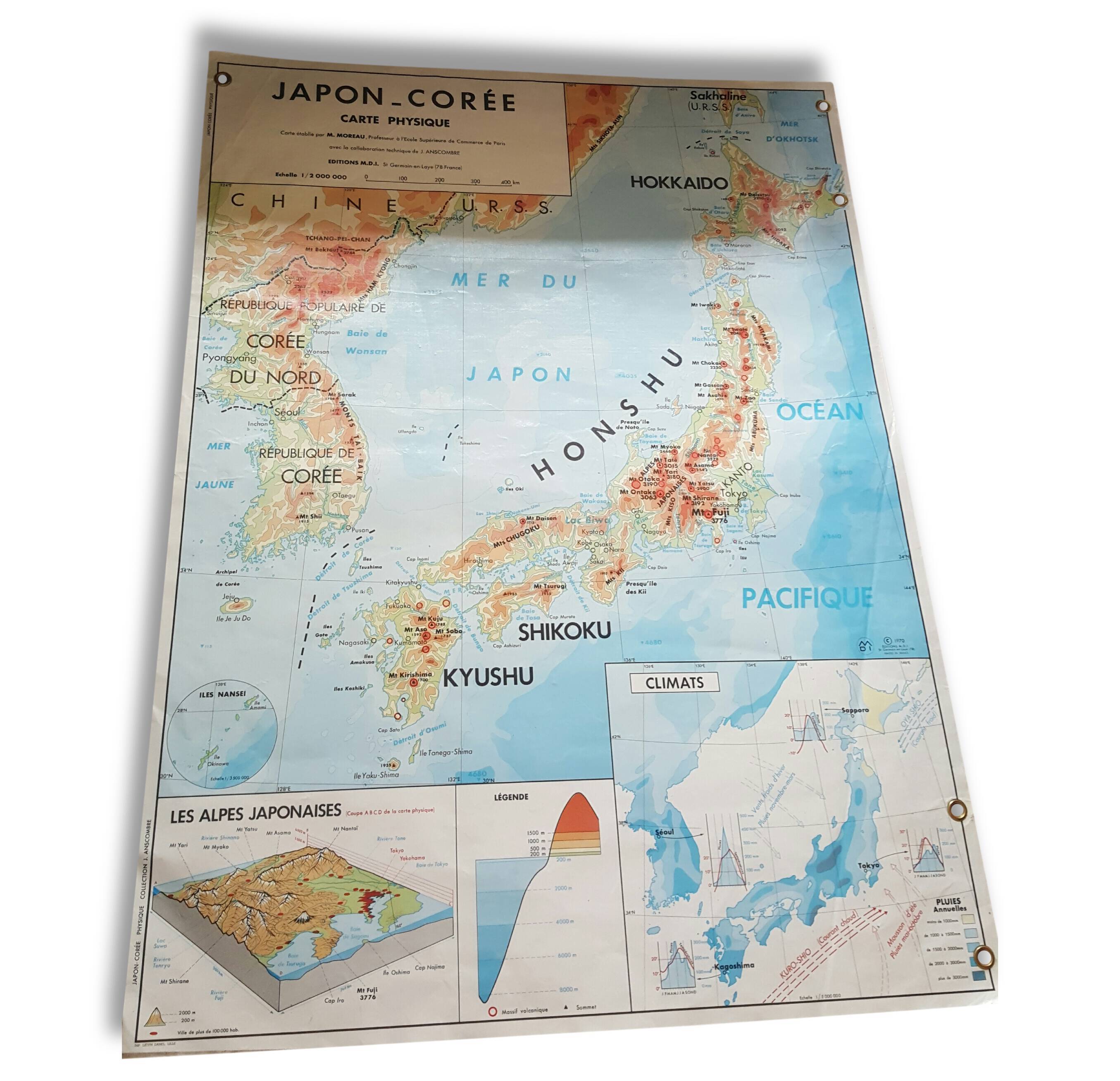 Carte Scolaire Poster Vintage Japon Coree Climat Population Communication Agriculture Industrie 1970 Edition Mdi Ancienne Carte Carte Scolaire Magic Puce Selency