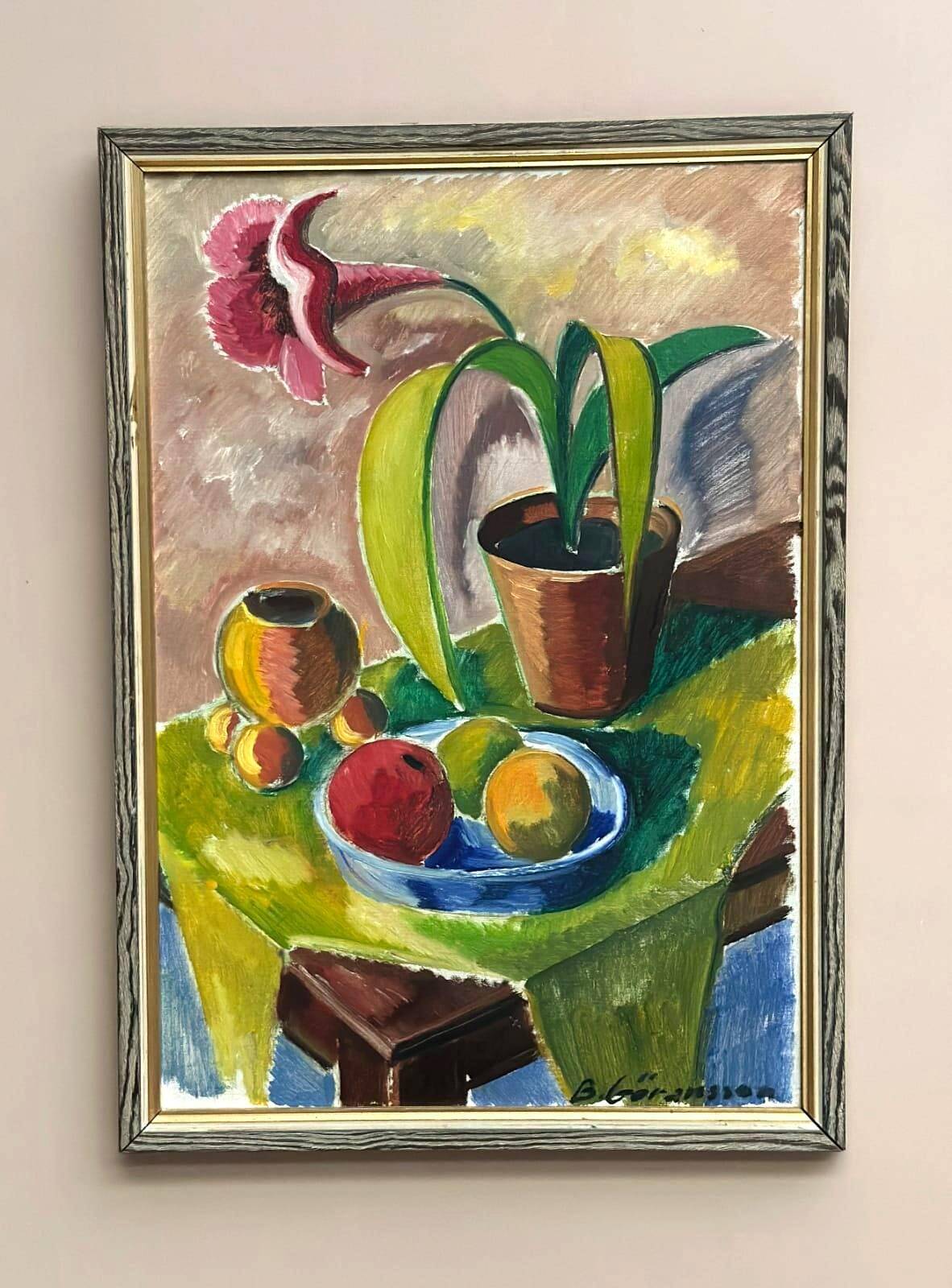 Original Swedish Oil on Canvas – “Flowers and Fruit” by Bror Göransson