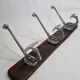 Art Deco wall rack in metal and wood, 3 hooks, 47 cm
