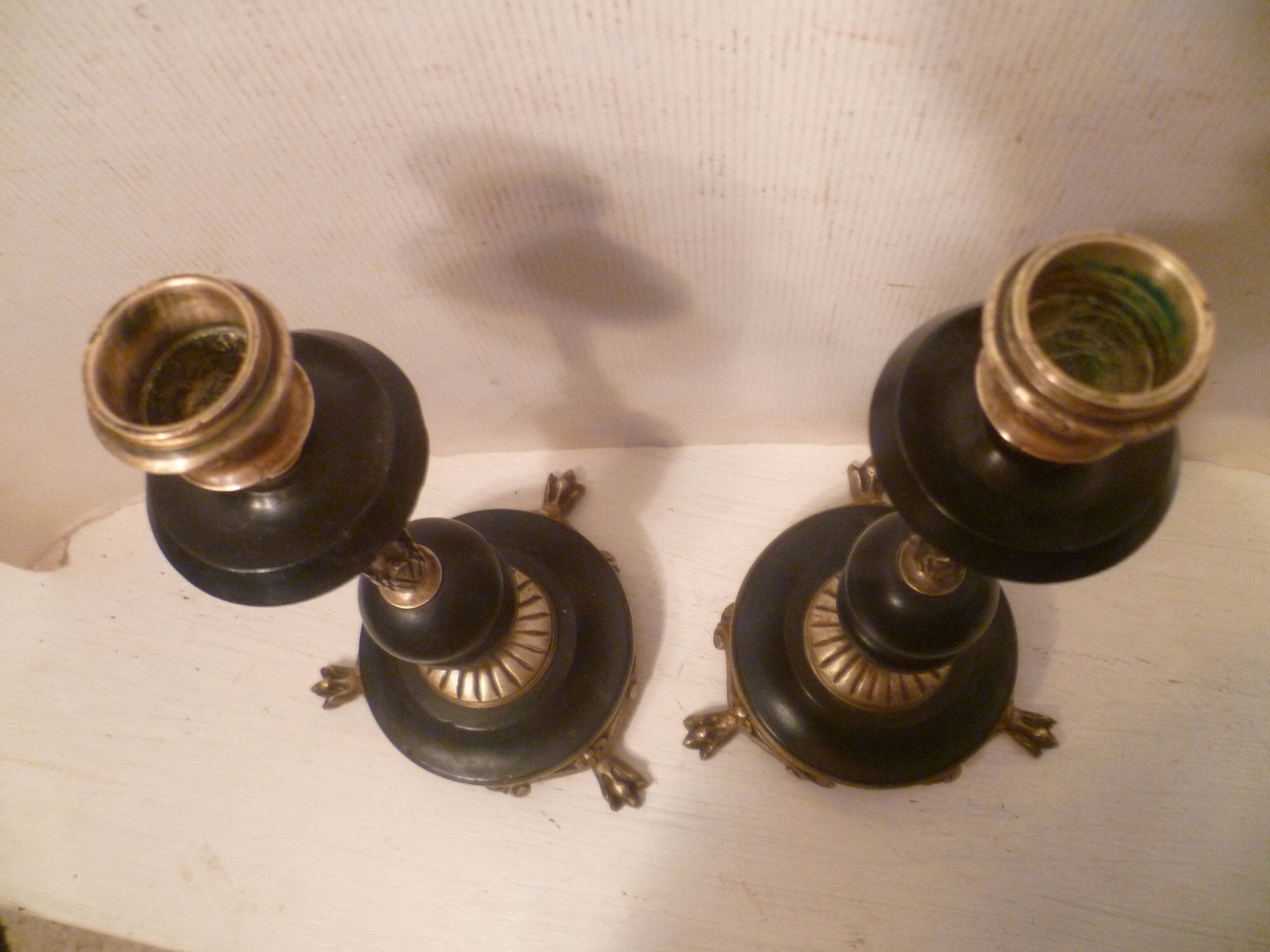 Pair of lion paw candlesticks 19th century napoleon iii in bronze & stone