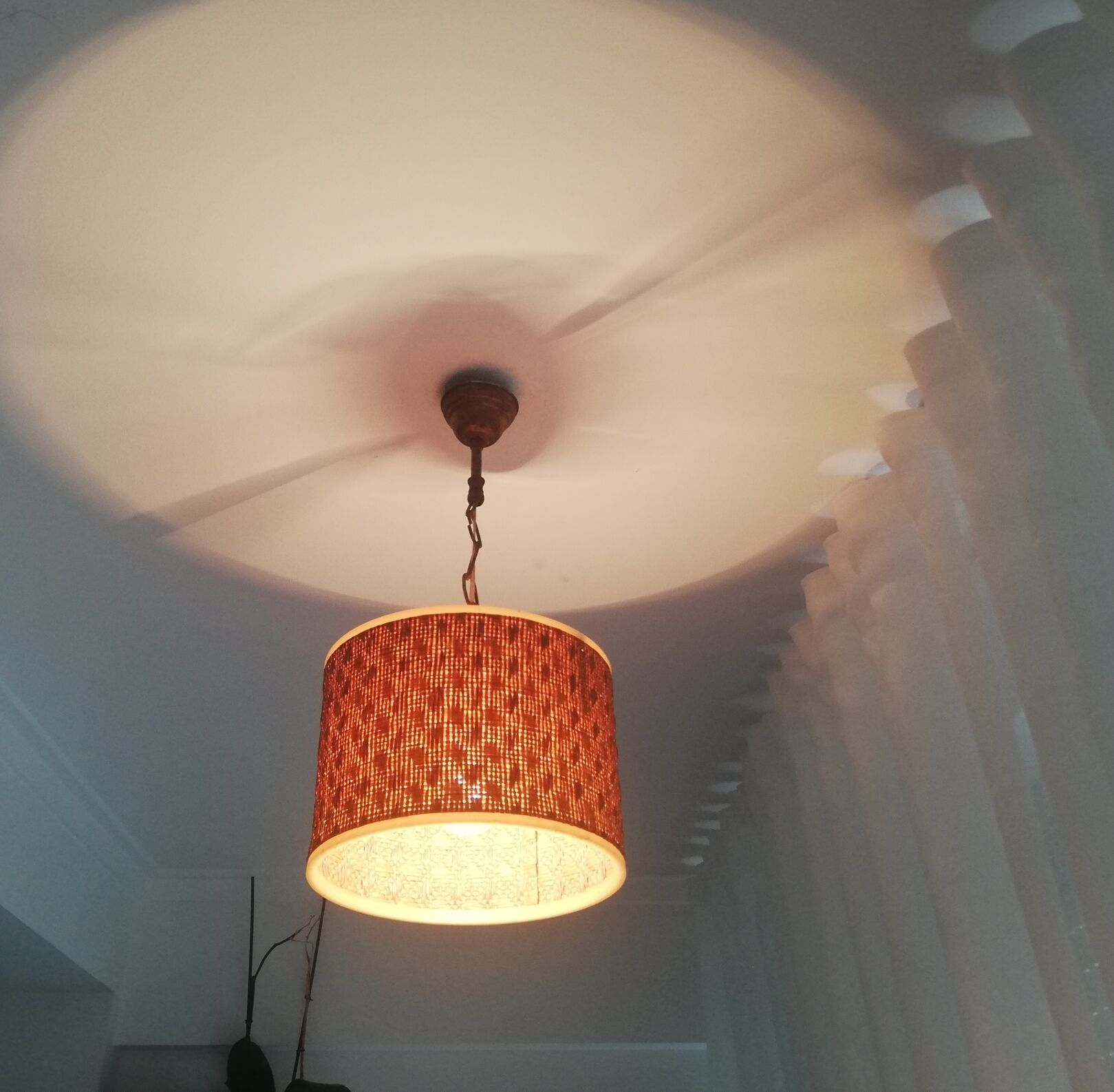 Orange Ceiling lamp vintage 70s made of straw