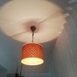 Orange Ceiling lamp vintage 70s made of straw