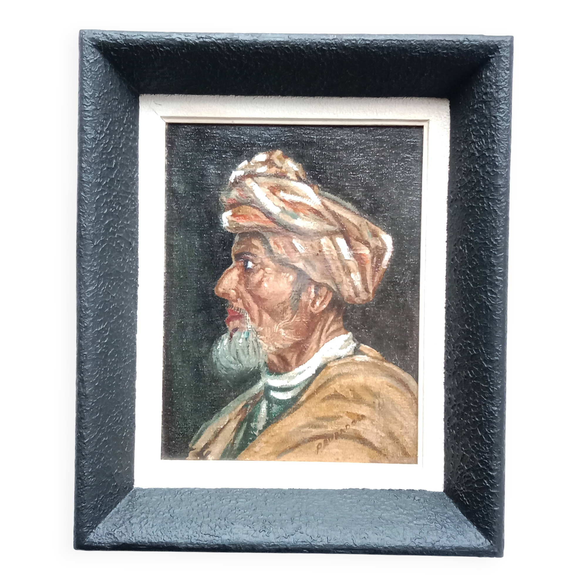 Portrait of a Man, Orientalist Painting, Art Deco Frame