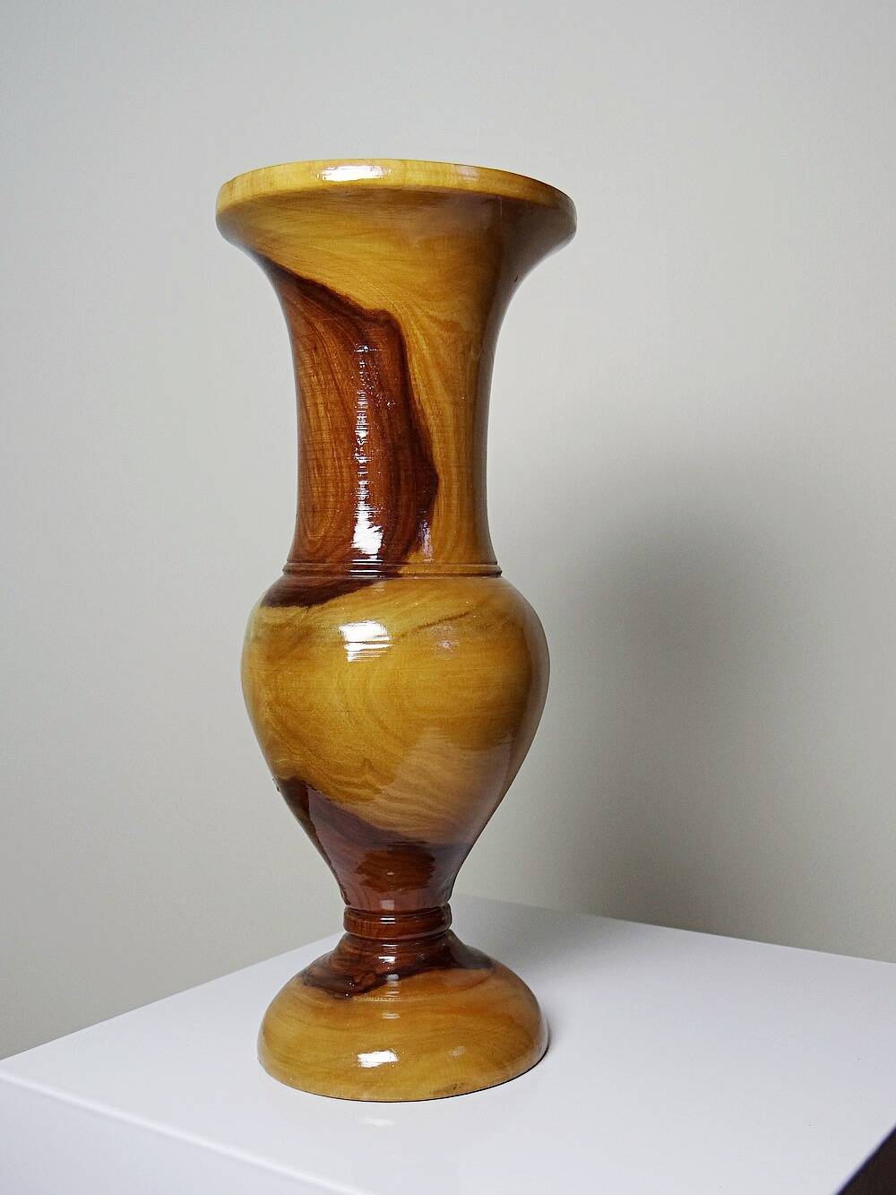 Small vintage hand-turned olive wood vase